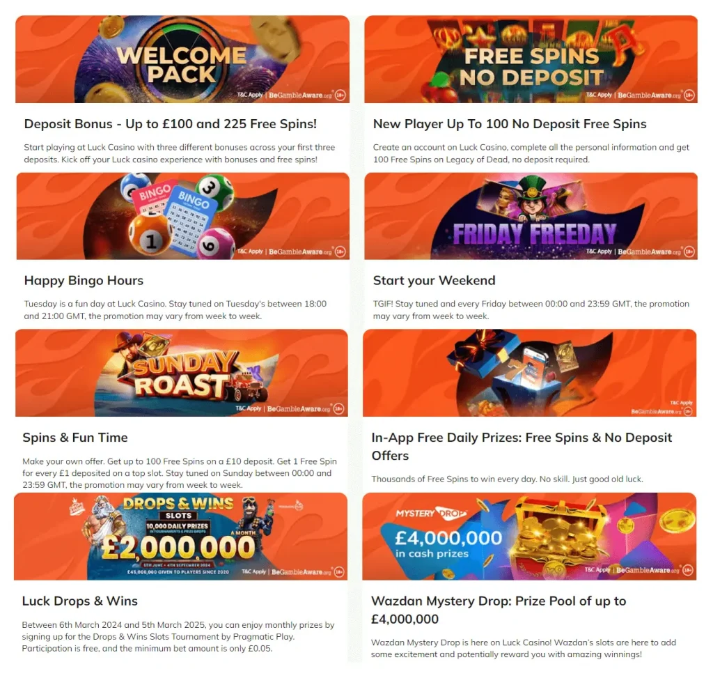 Bonuses at Luck Casino